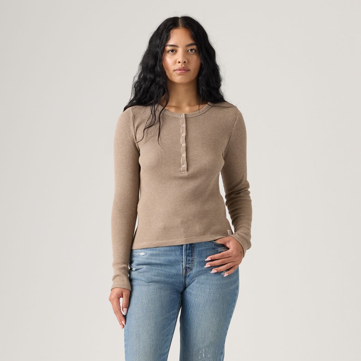 Dry Goods Waffle Henley — Taupe Grey Heather - Brown