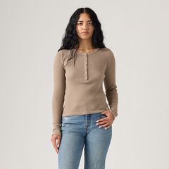 Dry Goods Waffle Henley — Taupe Grey Heather - Brown 3