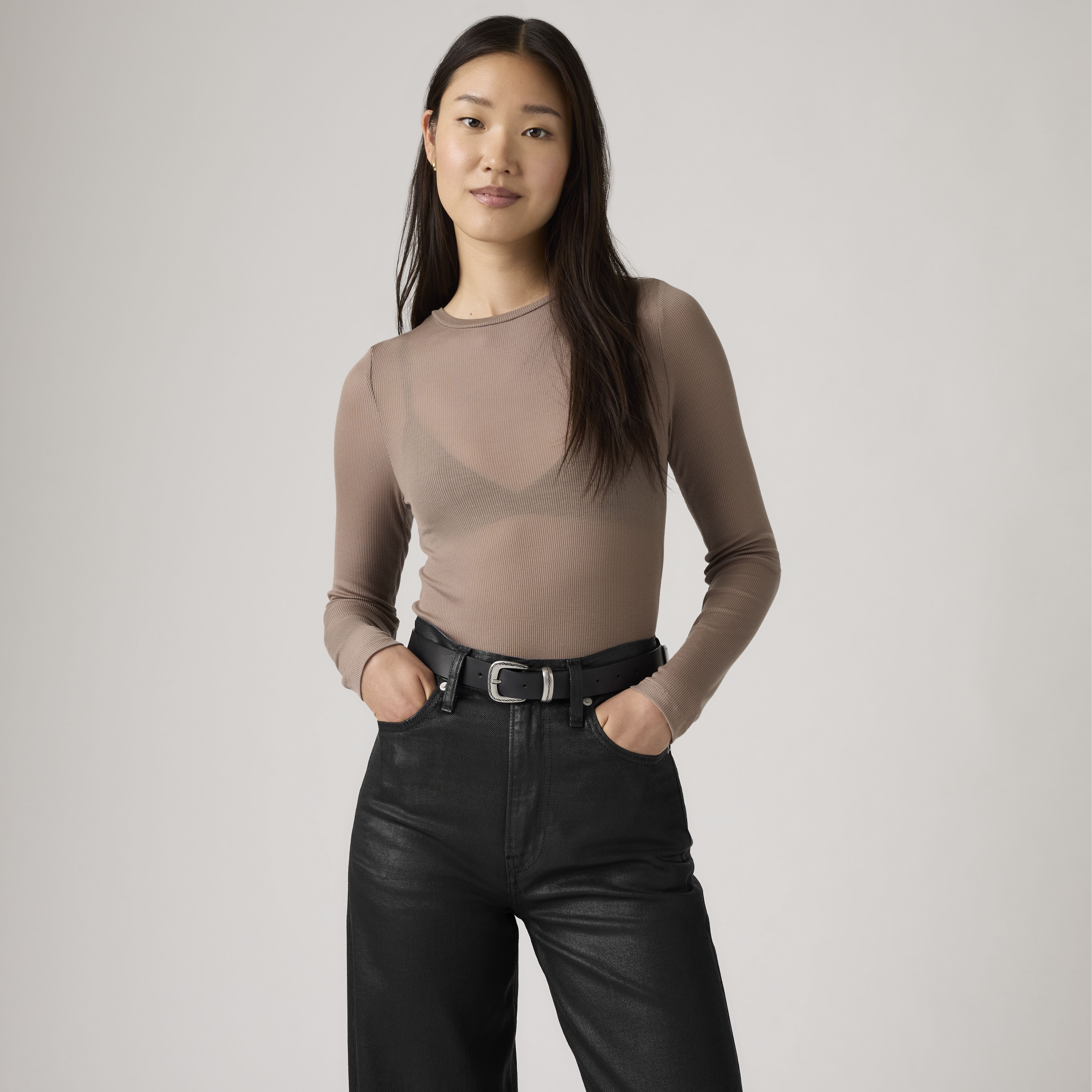 Sheer Long-Sleeve Layering Top 1
