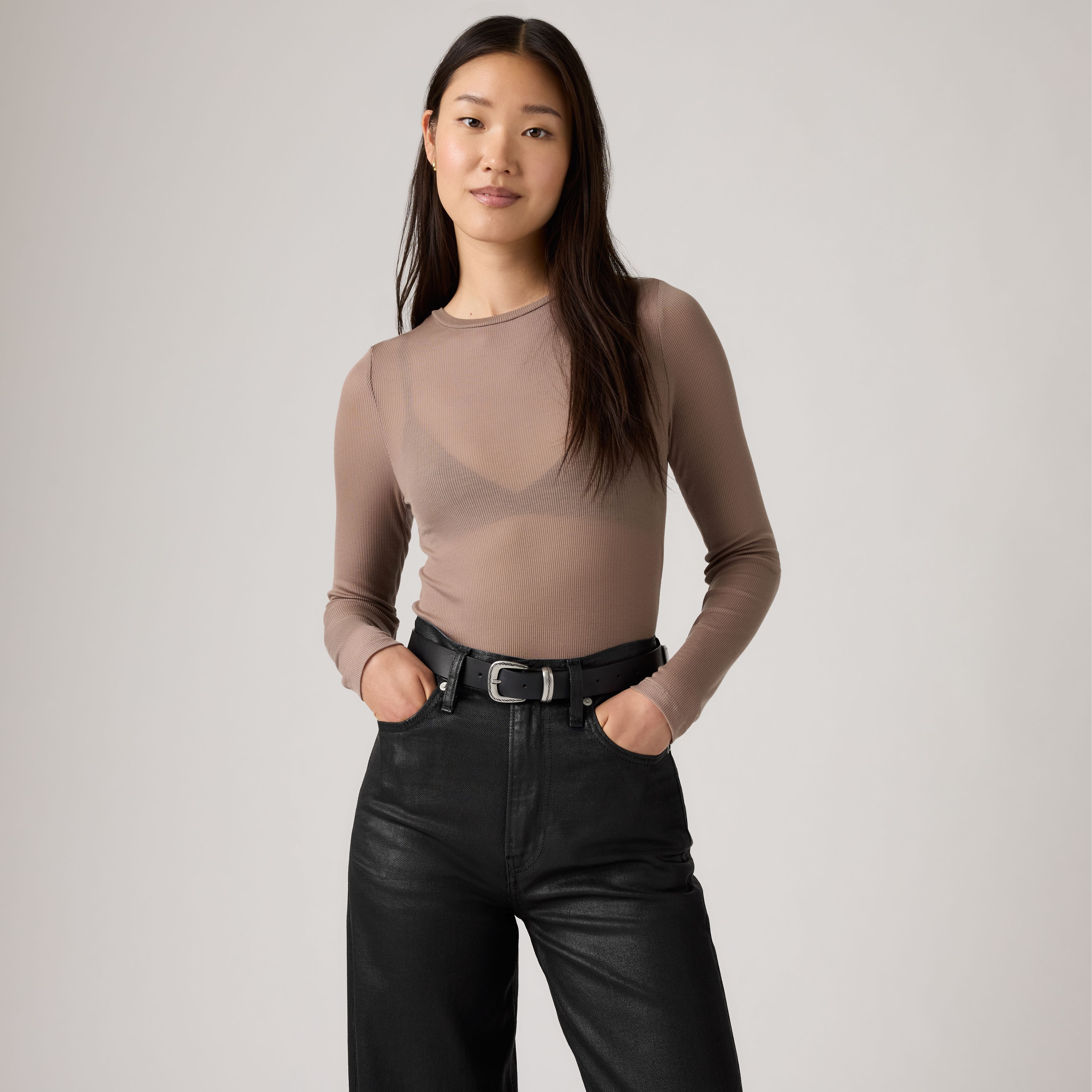 Sheer Long-Sleeve Layering Top