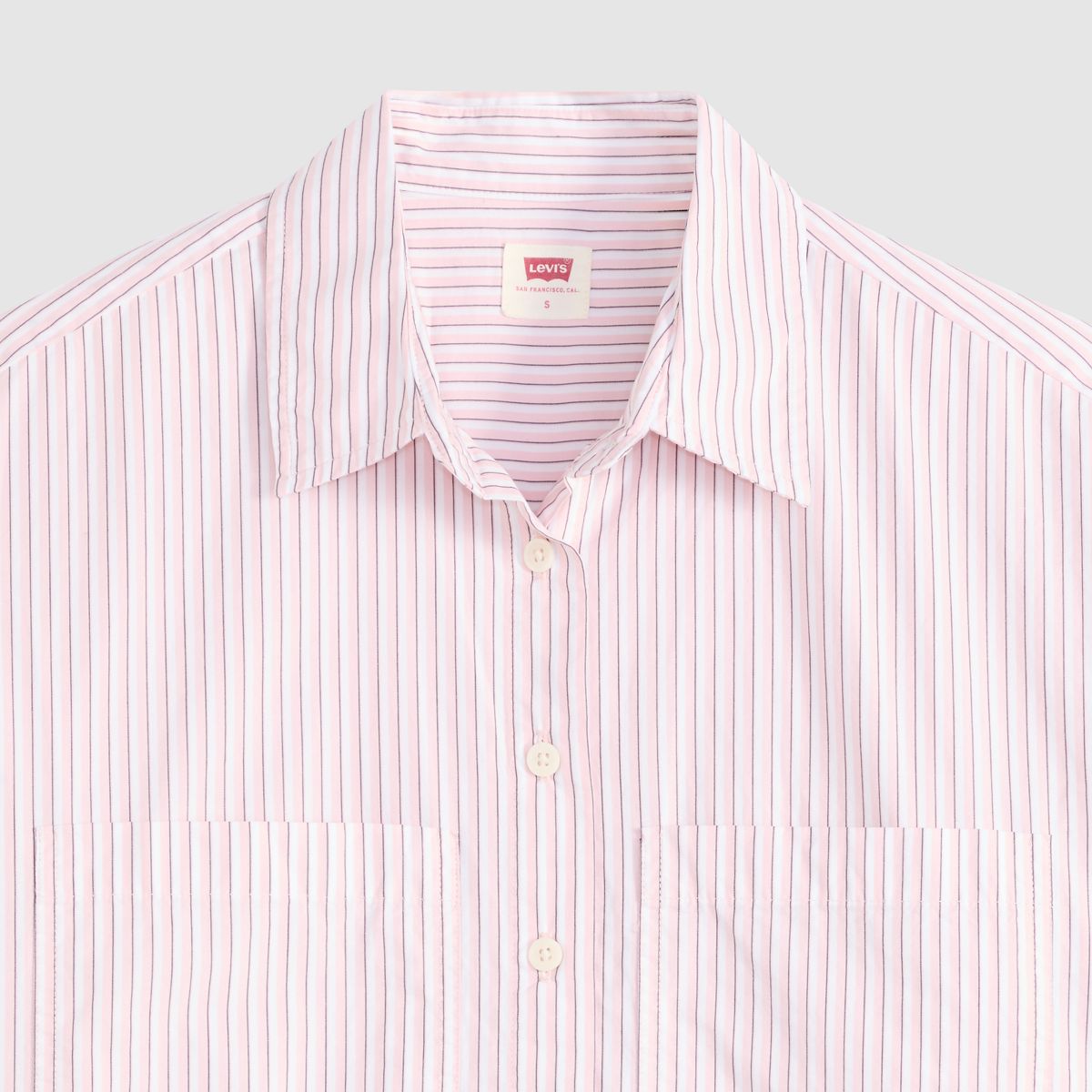 Harlie Short-Sleeve Cropped Button Down Shirt — Rachel Stripe Peachskin - Pink