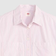 Harlie Short-Sleeve Cropped Button Down Shirt — Rachel Stripe Peachskin - Pink 6