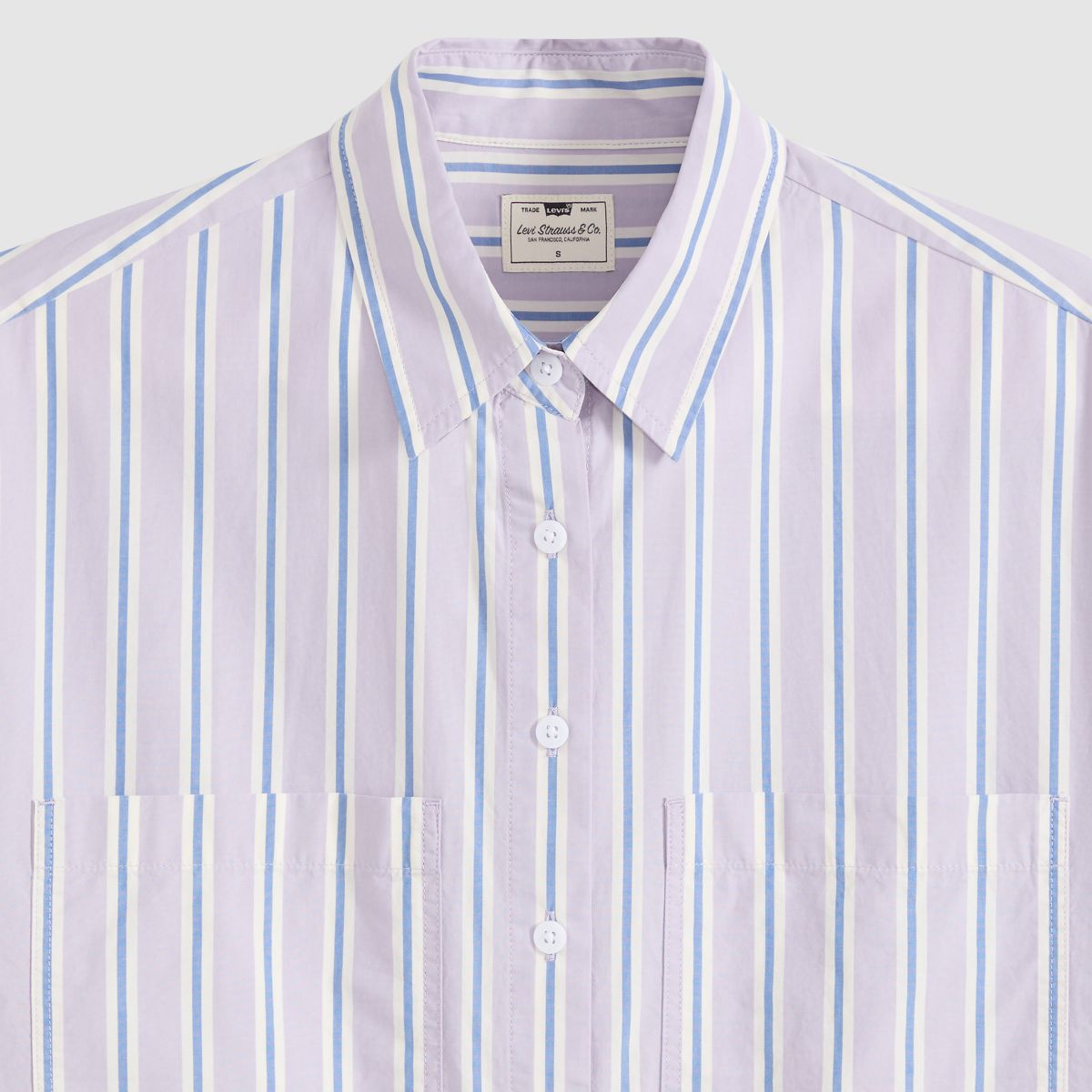 Harlie Short-Sleeve Cropped Button Down Shirt — Costanza Stripe Wisteria - Multi-Color