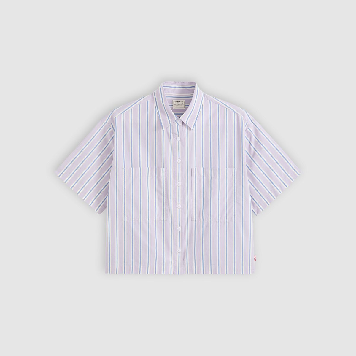 Harlie Short-Sleeve Cropped Button Down Shirt — Costanza Stripe Wisteria - Multi-Color