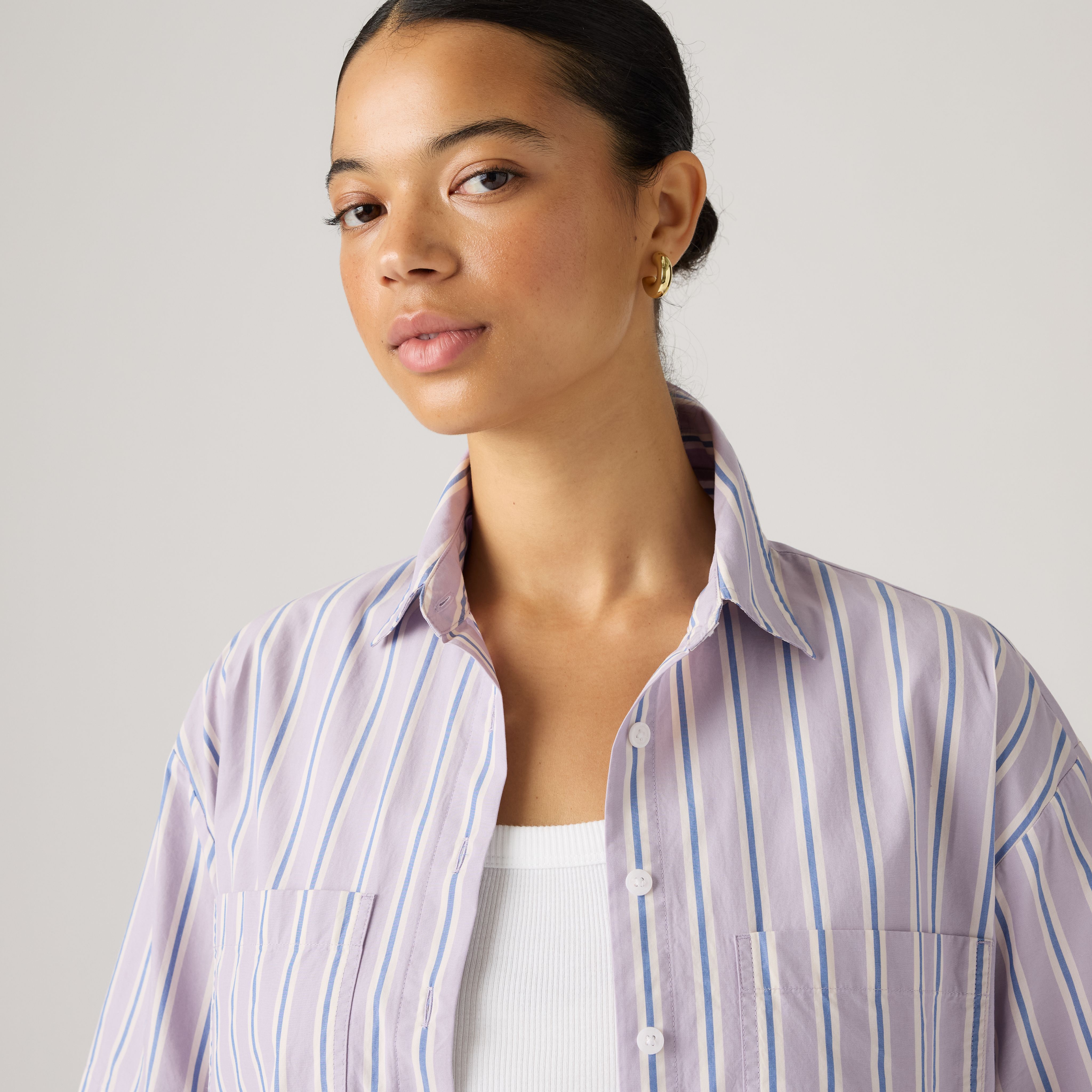 Harlie Short-Sleeve Cropped Button Down Shirt 2