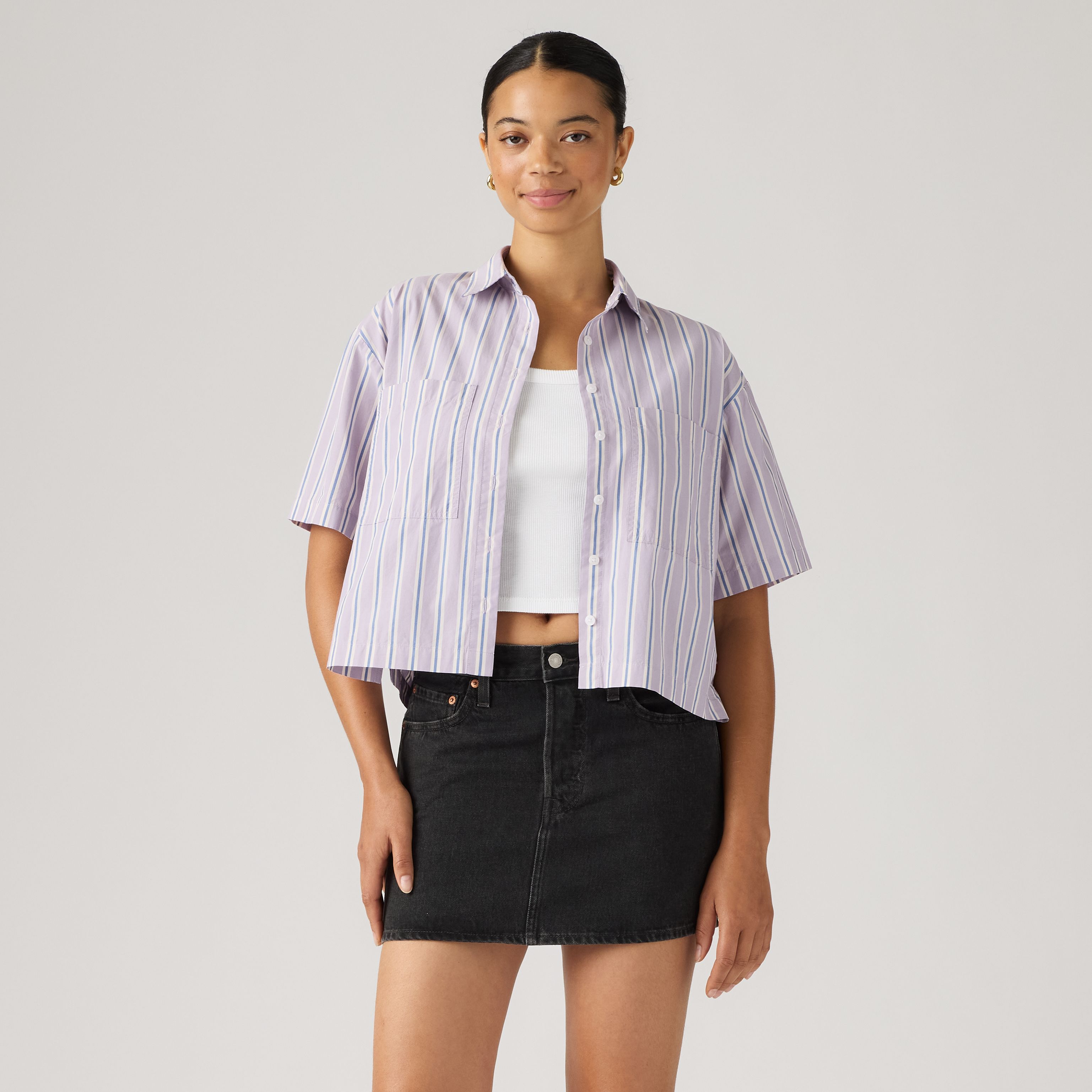 Harlie Short-Sleeve Cropped Button Down Shirt 5