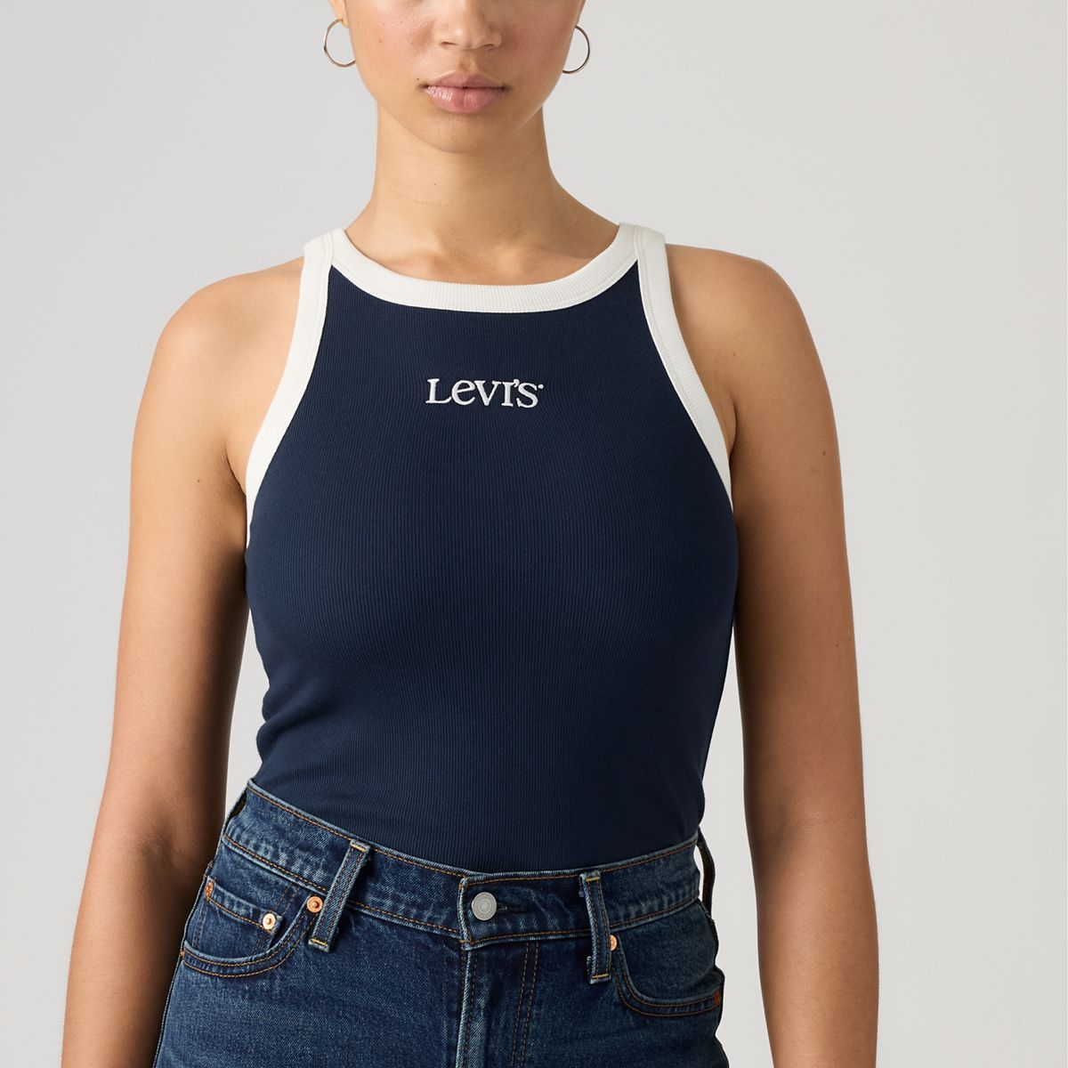 Graphic Essential Racer Tank — Tank Club Logo Emb Navy Blazer - Blue