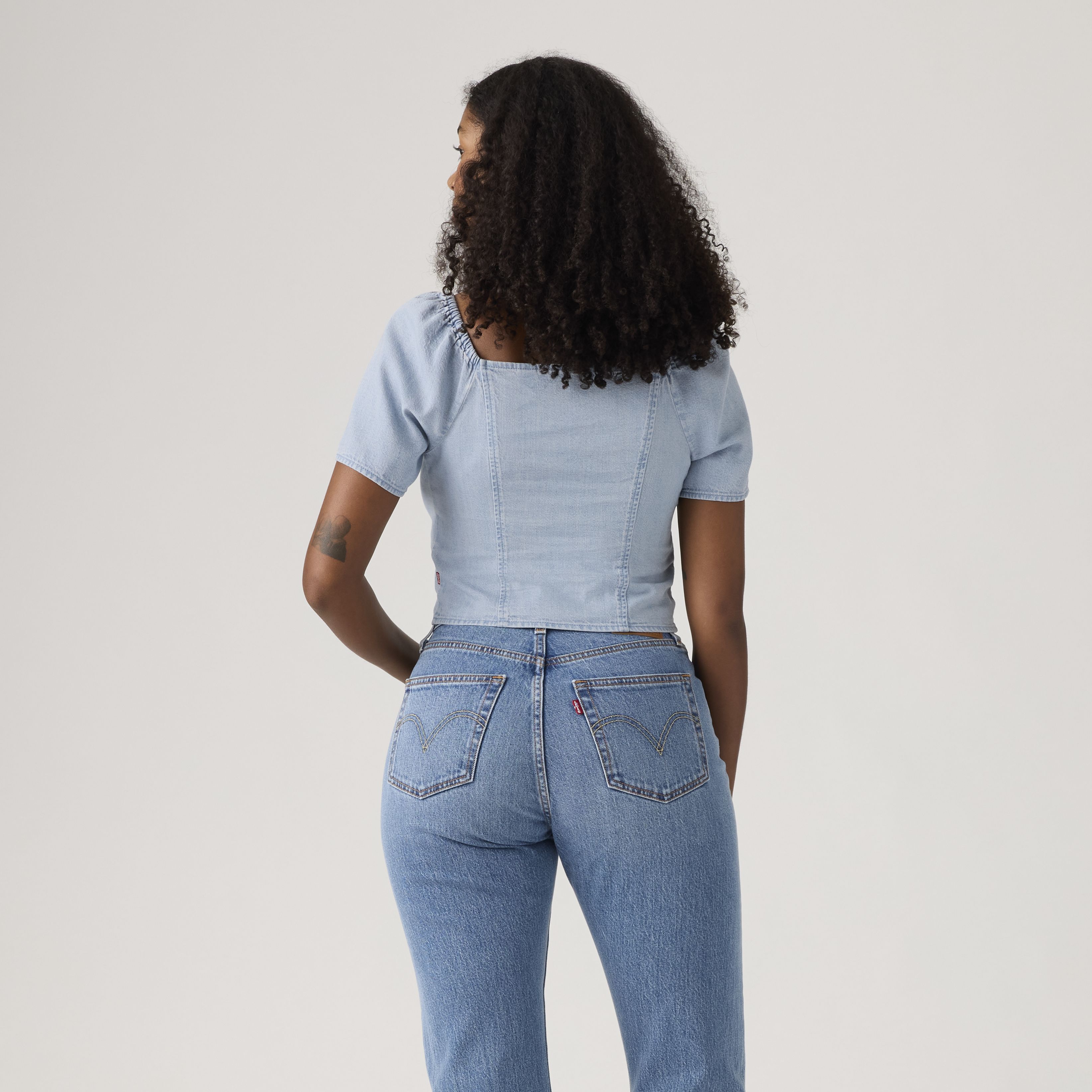 Kierra Short-Sleeve Denim Blouse 3