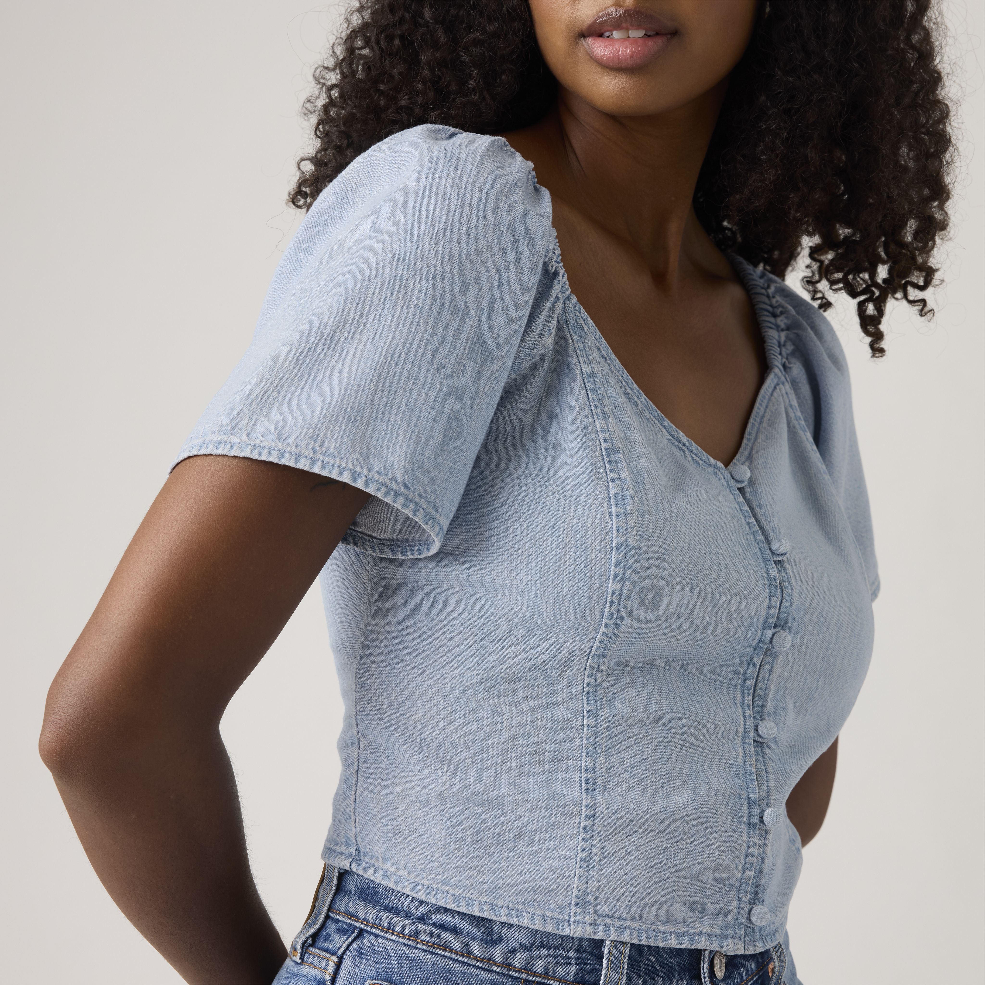 Kierra Short-Sleeve Denim Blouse 4