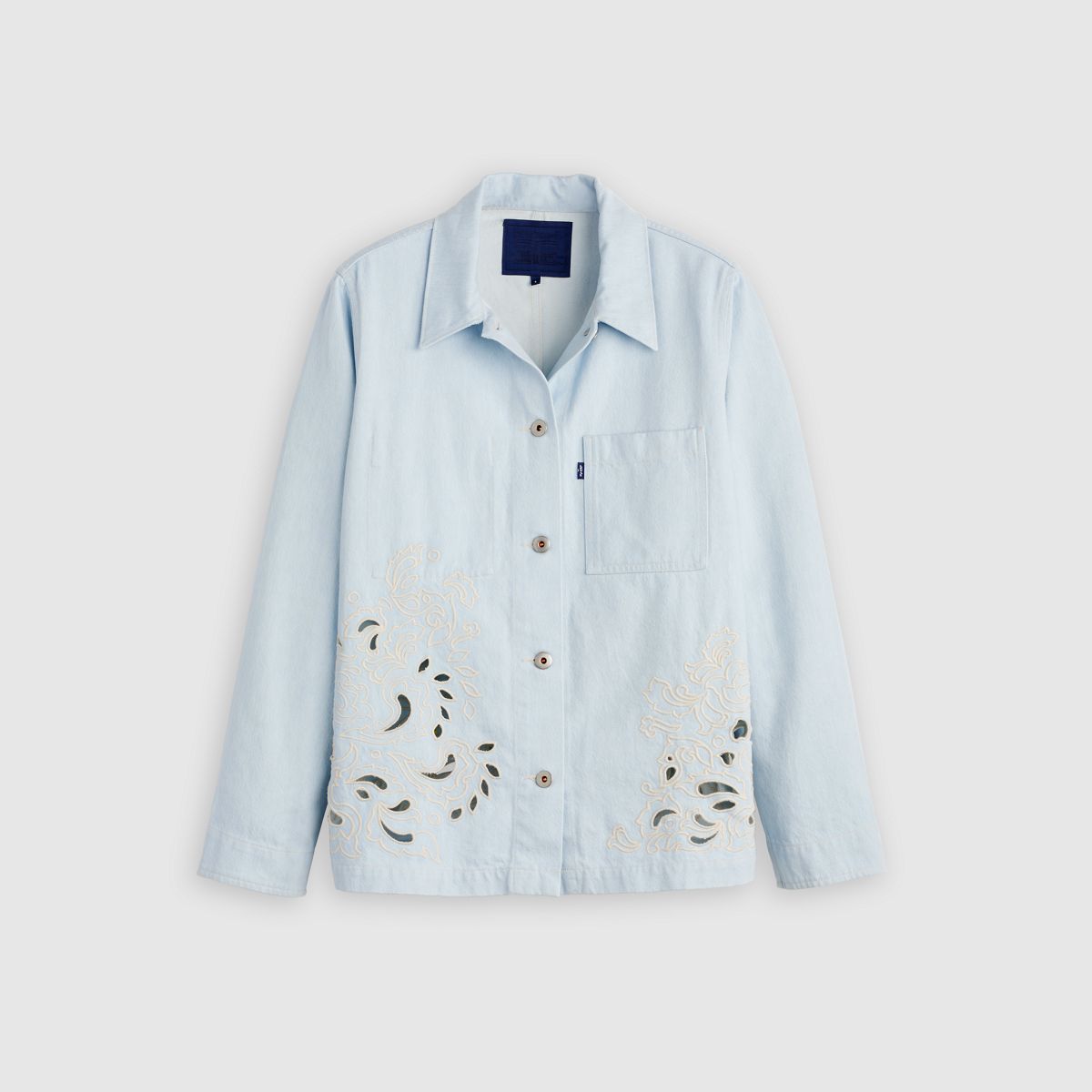 Women's Embroidered Bandit Trucker Jacket — Soft Wash Trucker - Light Wash