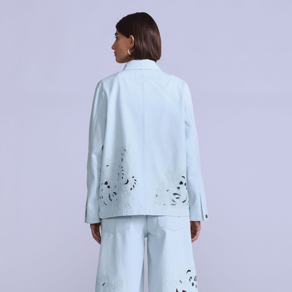 Women's Embroidered Bandit Trucker Jacket — Soft Wash Trucker - Light Wash