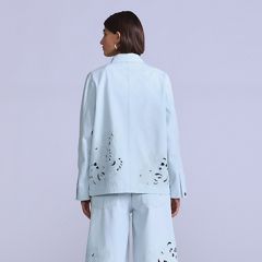 Women's Embroidered Bandit Trucker Jacket — Soft Wash Trucker - Light Wash 5