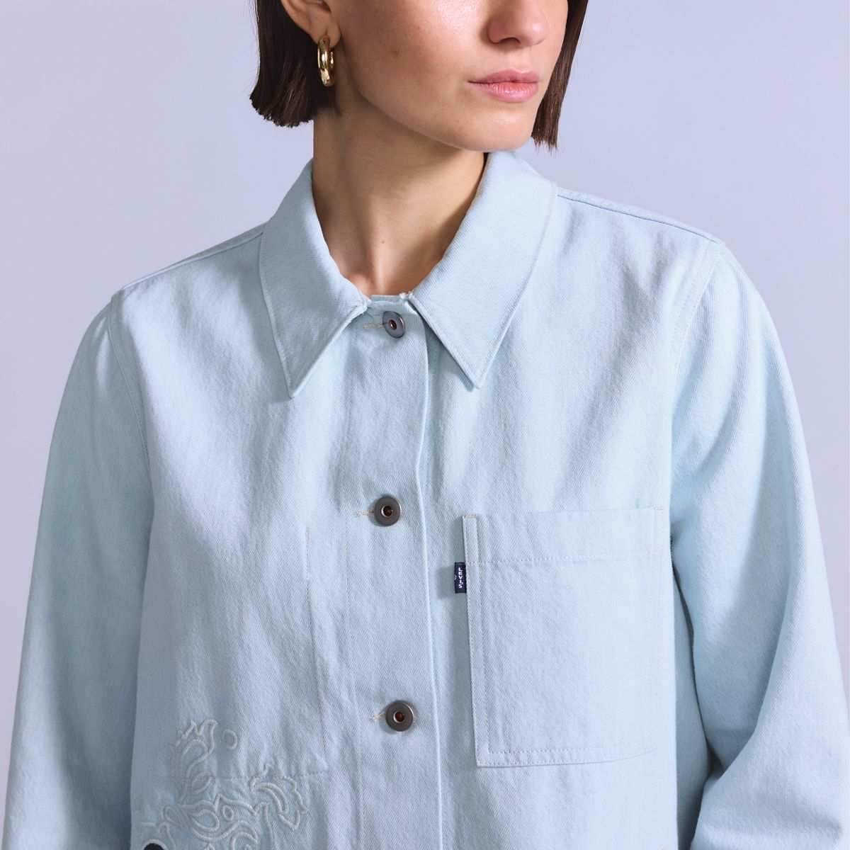 Women's Embroidered Bandit Trucker Jacket — Soft Wash Trucker - Light Wash