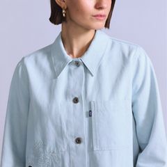 Women's Embroidered Bandit Trucker Jacket — Soft Wash Trucker - Light Wash 2