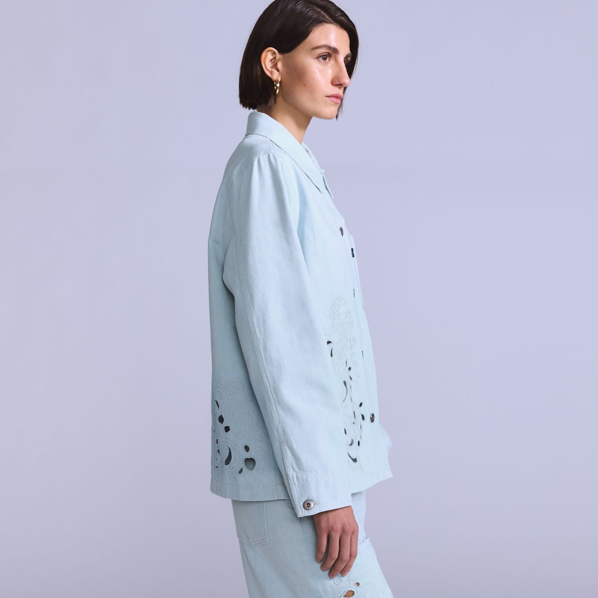 Women's Embroidered Bandit Trucker Jacket — Soft Wash Trucker - Light Wash