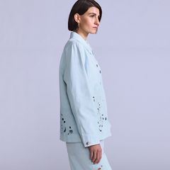 Women's Embroidered Bandit Trucker Jacket — Soft Wash Trucker - Light Wash 3