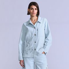 Women's Embroidered Bandit Trucker Jacket — Soft Wash Trucker - Light Wash 1