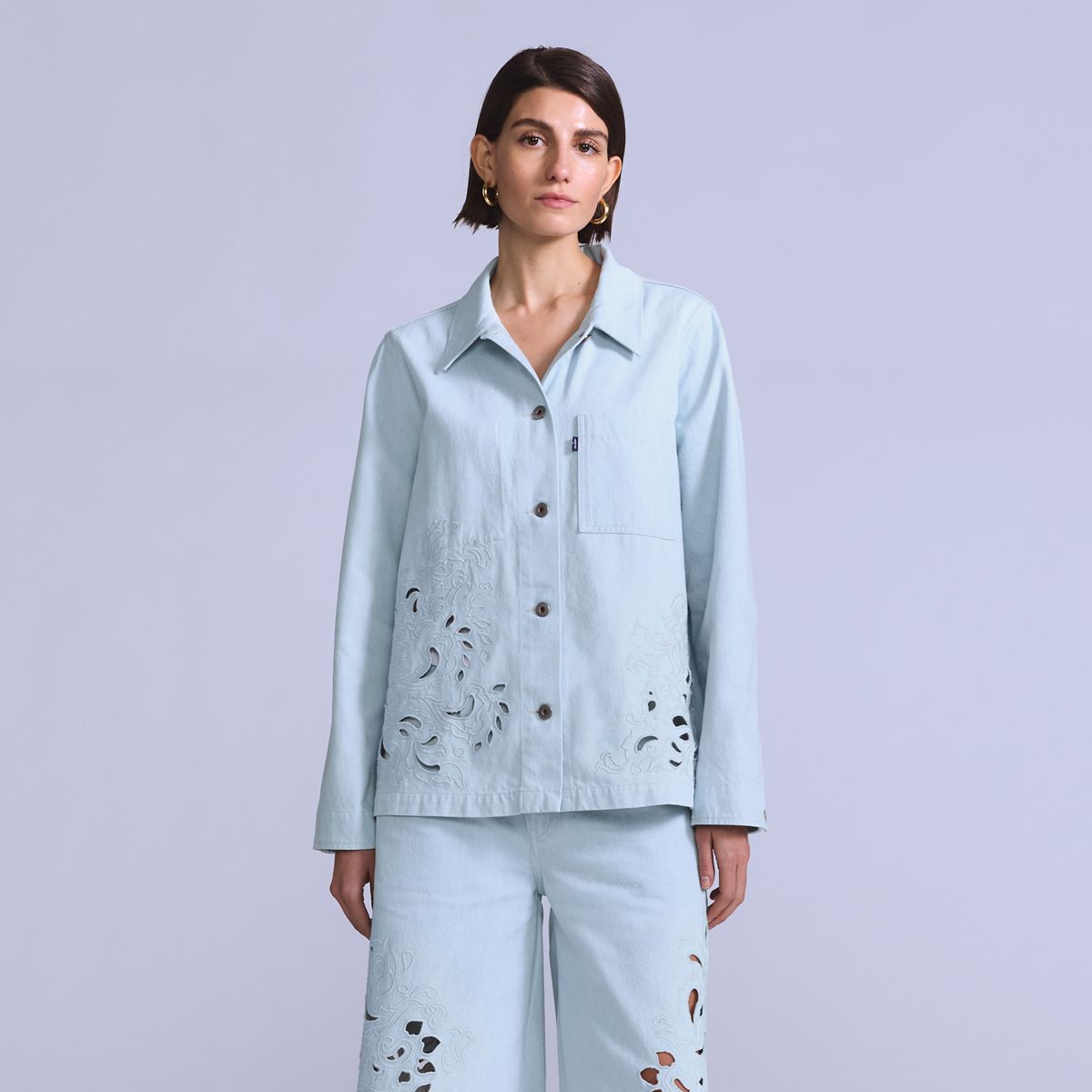 Women's Embroidered Bandit Trucker Jacket — Soft Wash Trucker - Light Wash