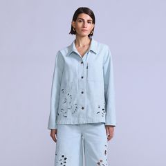 Women's Embroidered Bandit Trucker Jacket — Soft Wash Trucker - Light Wash 4