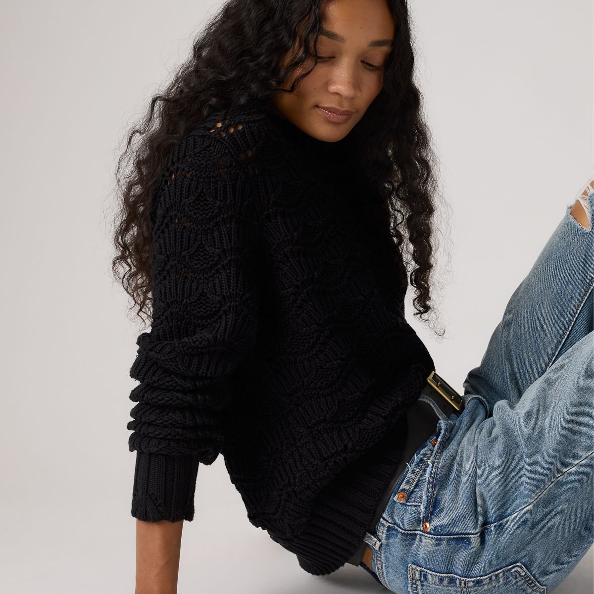 Hope Crochet Pullover — Anthracite Night - Black