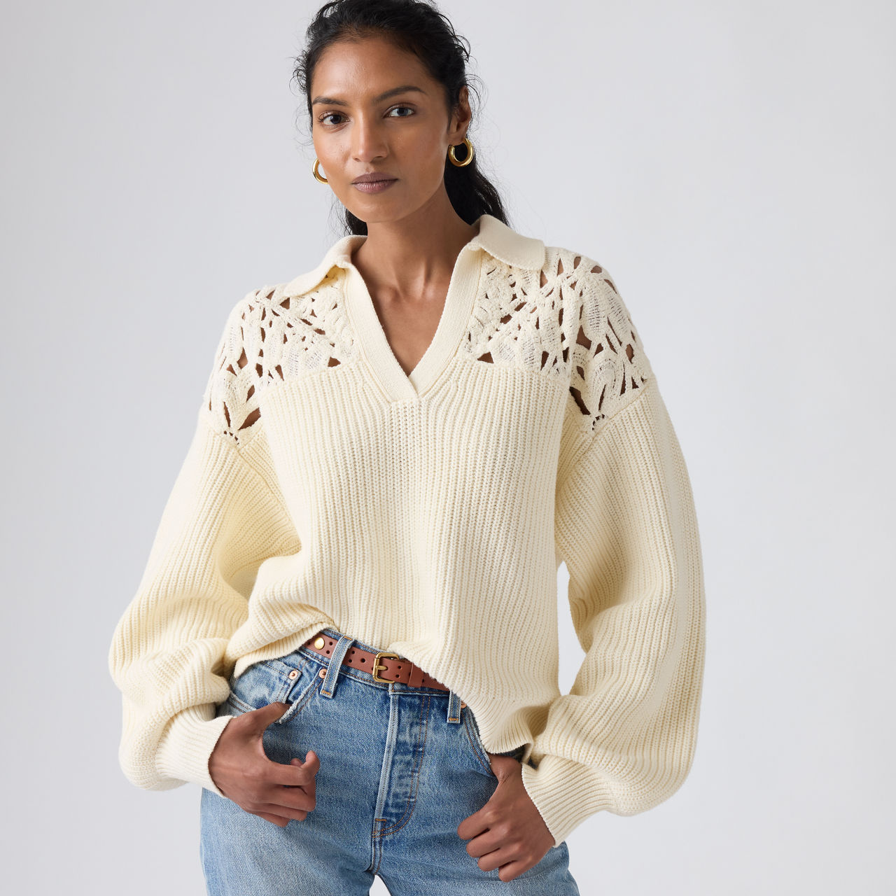 Bianca Crochet Polo Sweater 1