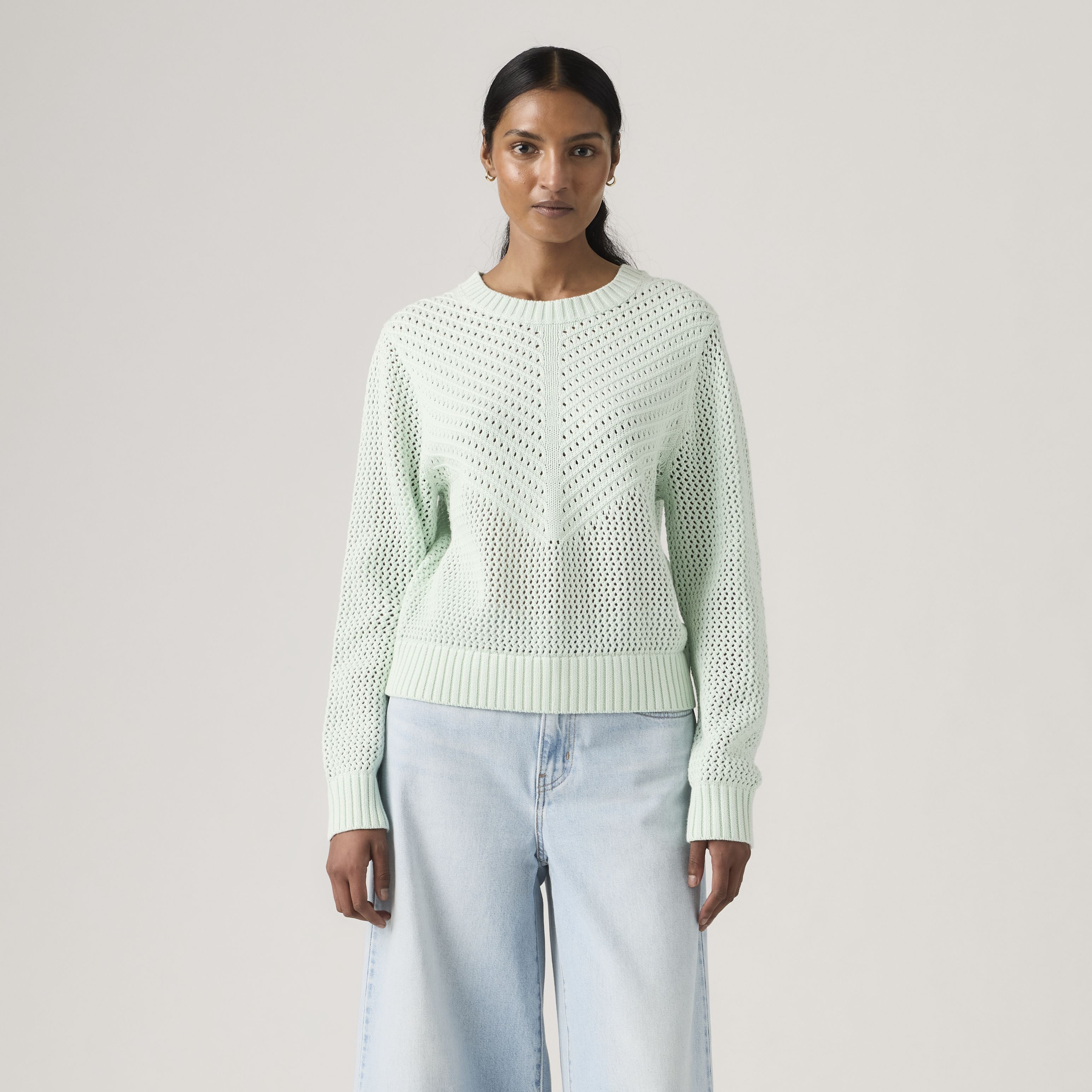 Gaelle Long-Sleeve Crochet Pullover 15