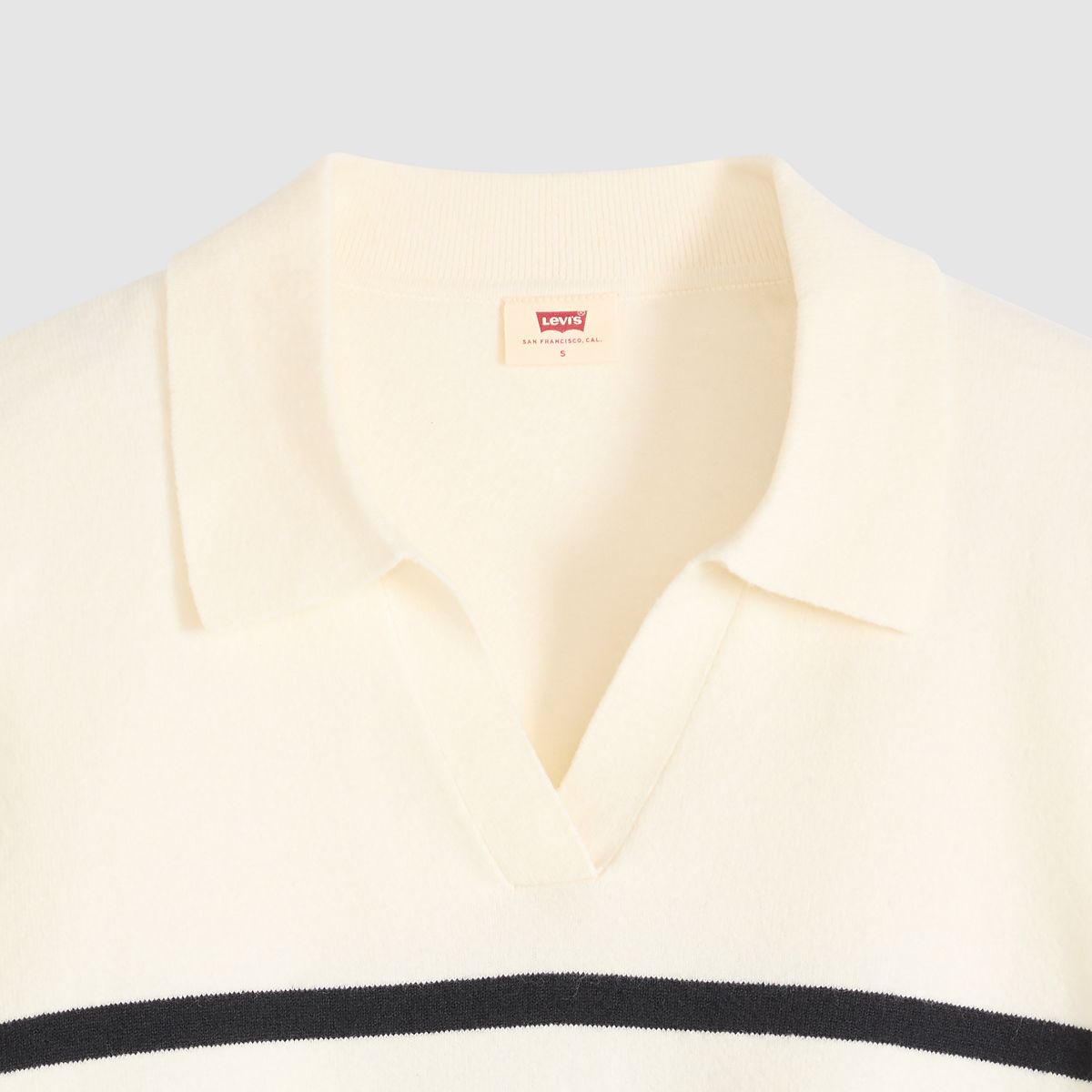 Super Soft Polo Sweater — Isabella Stripes Tofu + Anthracite - White