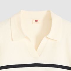 Super Soft Polo Sweater — Isabella Stripes Tofu + Anthracite - White 6