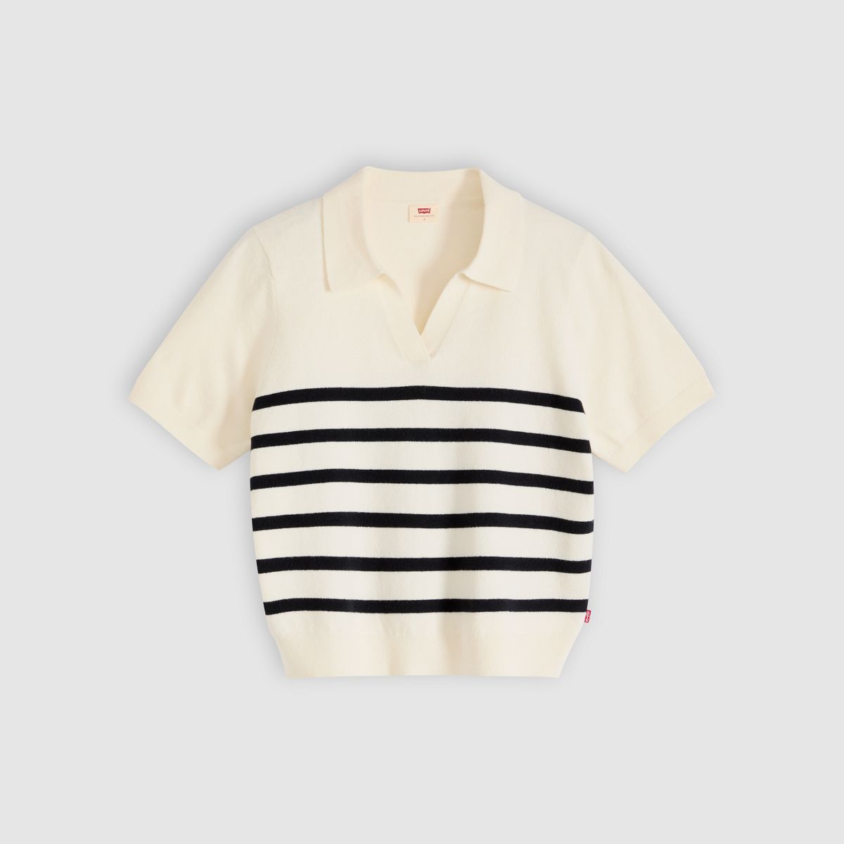 Super Soft Polo Sweater — Isabella Stripes Tofu + Anthracite - White