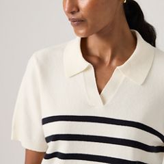 Super Soft Polo Sweater — Isabella Stripes Tofu + Anthracite - White 2