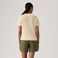 Isabelle Crochet Short Sleeve Sweater — Seedpearl - White 4