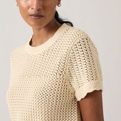 Isabelle Crochet Short Sleeve Sweater — Seedpearl - White 2