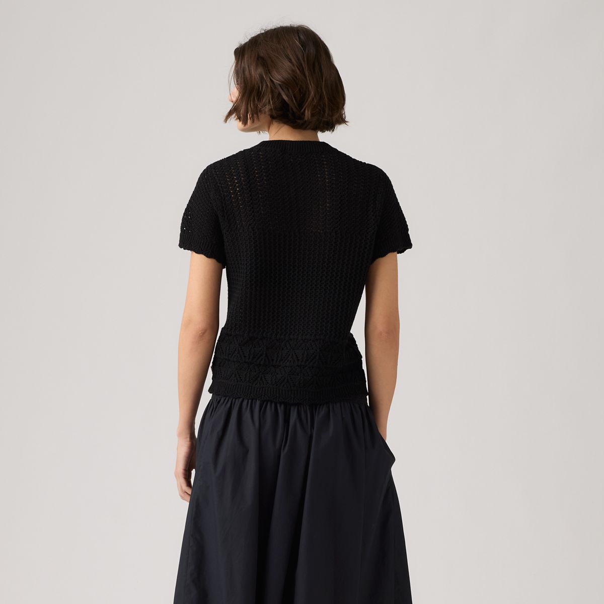 Isabelle Crochet Short Sleeve Sweater — Anthracite Night - Black