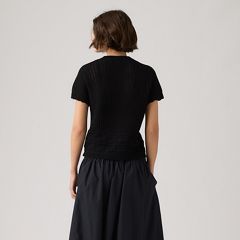 Isabelle Crochet Short Sleeve Sweater — Anthracite Night - Black 4