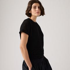Isabelle Crochet Short Sleeve Sweater — Anthracite Night - Black 2