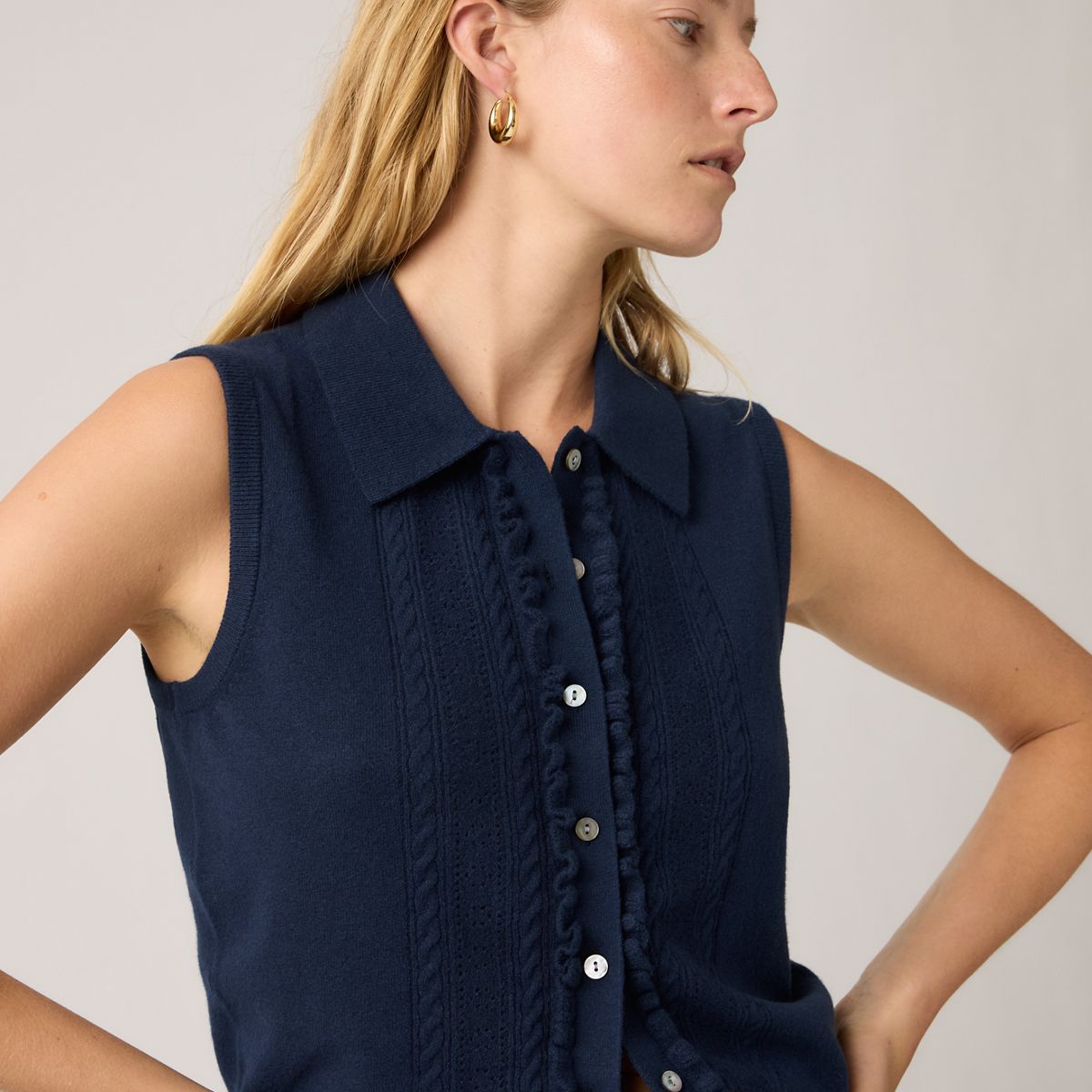 Supersoft Mini Ruffle Vest Top — Navy Blazer - Blue