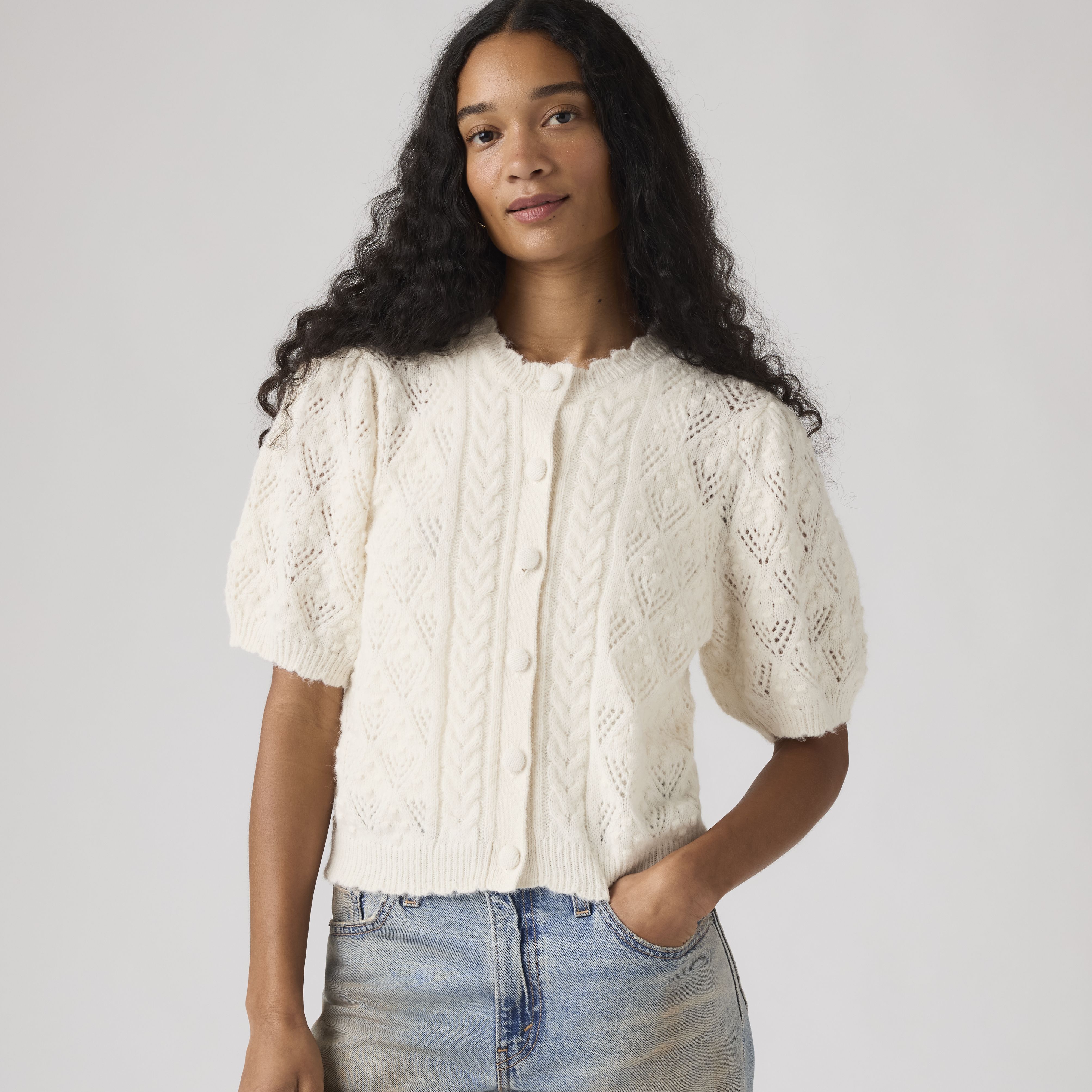 Pauline Pointelle Short Sleeve Cardigan 1