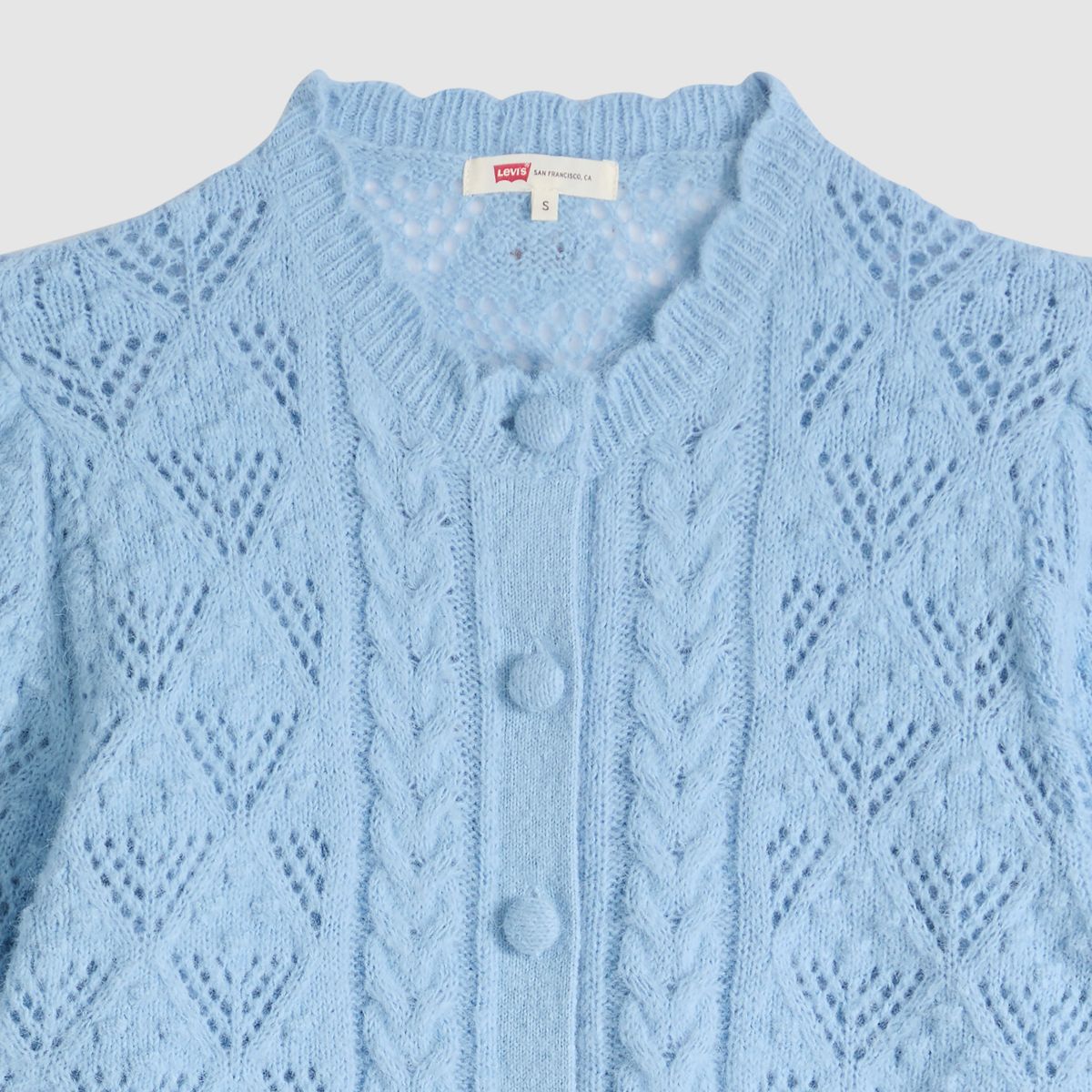 Pauline Pointelle Short-Sleeve Cardigan — Glacier Lake - Blue