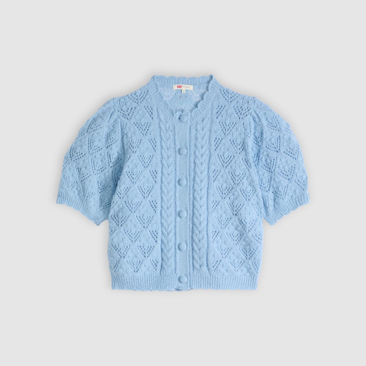 Pauline Pointelle Short-Sleeve Cardigan — Glacier Lake - Blue