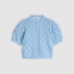 Pauline Pointelle Short-Sleeve Cardigan — Glacier Lake - Blue 5