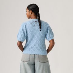 Pauline Pointelle Short-Sleeve Cardigan — Glacier Lake - Blue 4