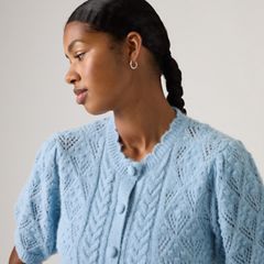 Pauline Pointelle Short-Sleeve Cardigan — Glacier Lake - Blue 2