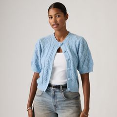 Pauline Pointelle Short-Sleeve Cardigan — Glacier Lake - Blue 1