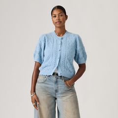 Pauline Pointelle Short-Sleeve Cardigan — Glacier Lake - Blue 3