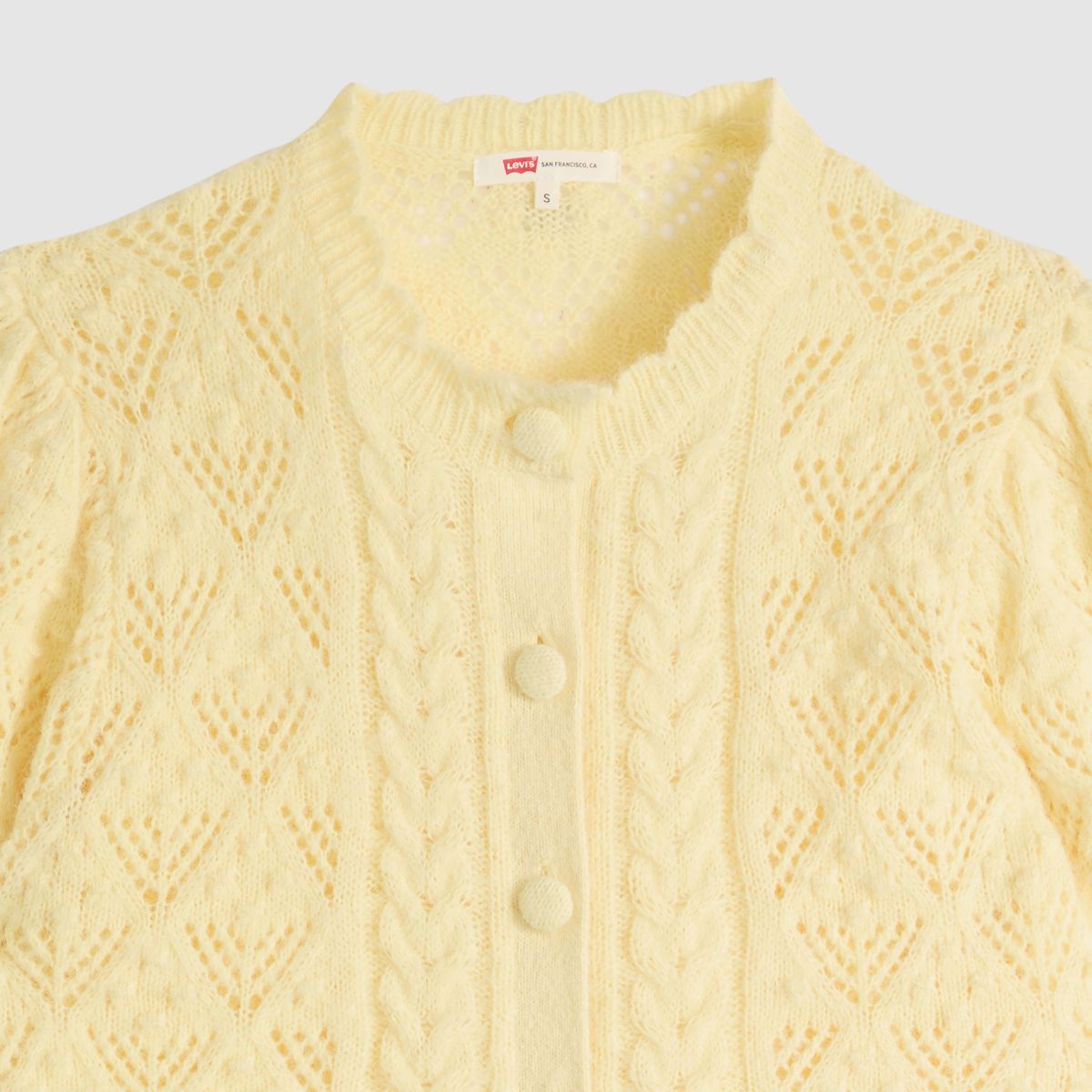 Pauline Pointelle Short-Sleeve Cardigan — French Vanilla - Yellow