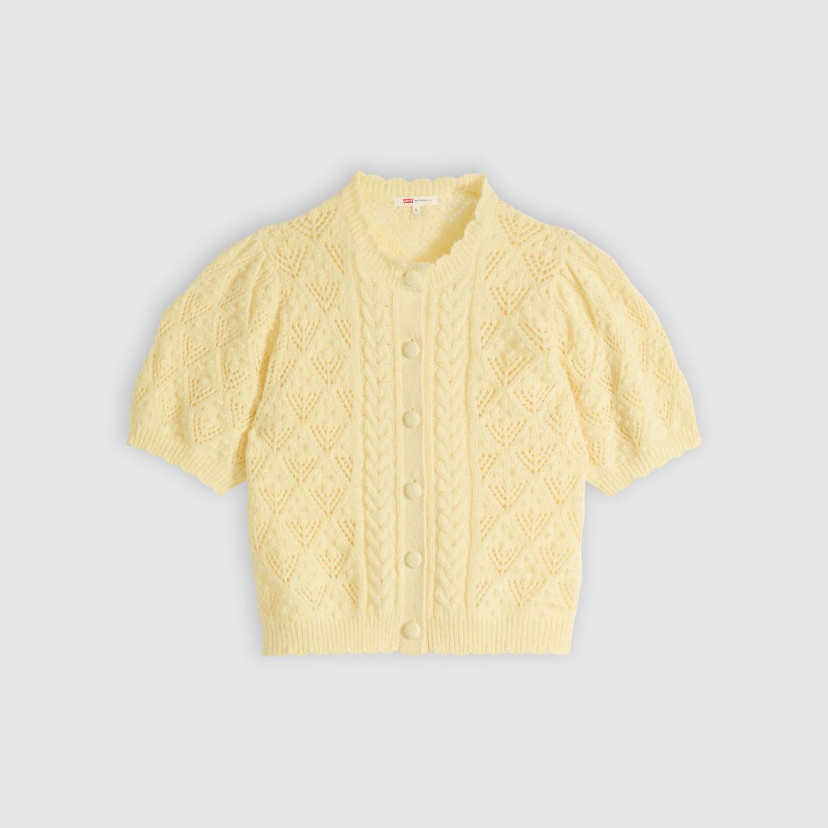 Pauline Pointelle Short-Sleeve Cardigan — French Vanilla - Yellow
