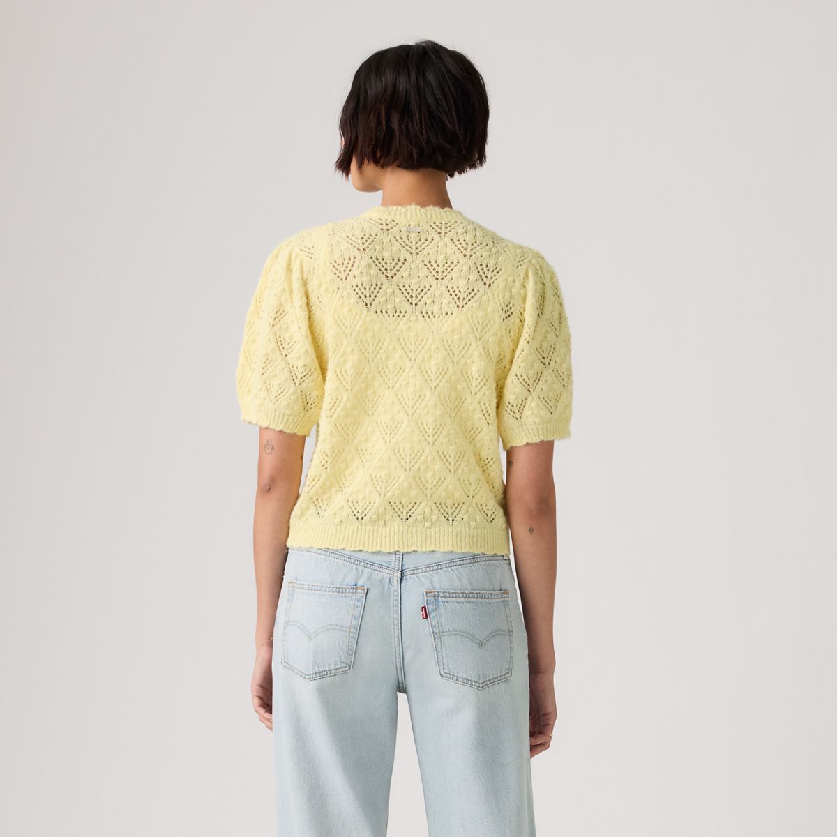 Pauline Pointelle Short-Sleeve Cardigan — French Vanilla - Yellow