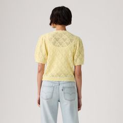 Pauline Pointelle Short-Sleeve Cardigan — French Vanilla - Yellow 4