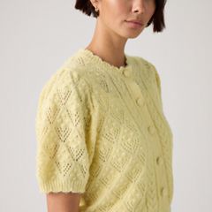 Pauline Pointelle Short-Sleeve Cardigan — French Vanilla - Yellow 2