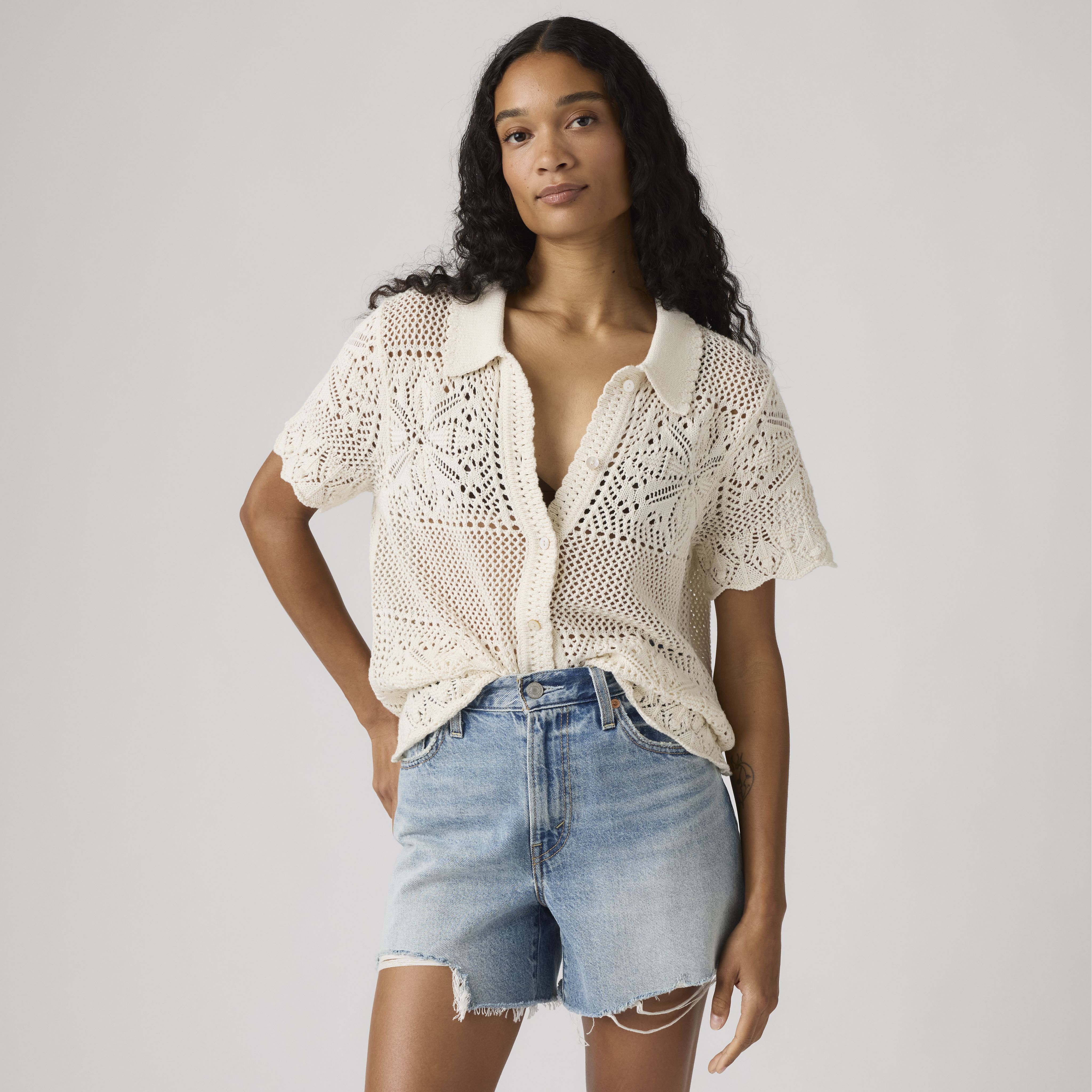 Susanna Floral Crochet Shirt 1